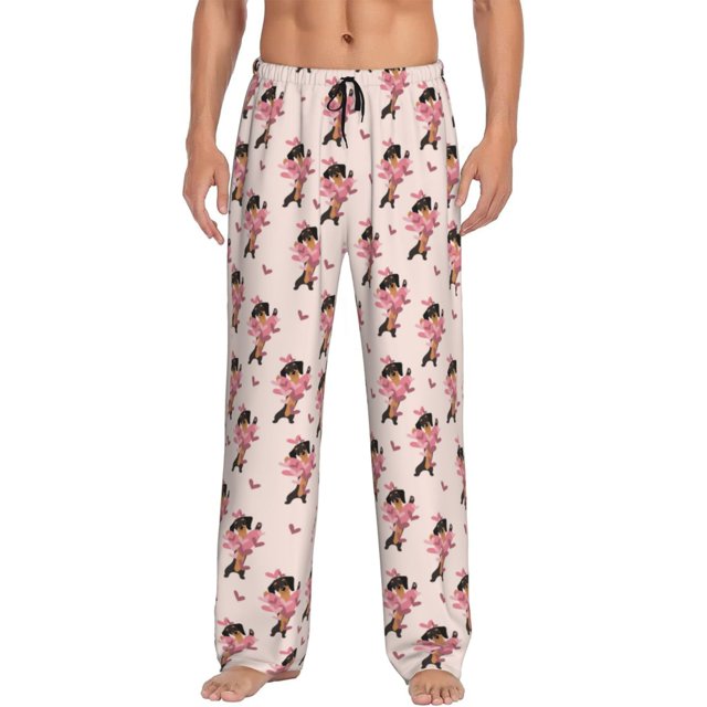 Fotbe Dachshund Dog Heart Pantalones de Pijama para Hombre, Pantalones de Dormir, Pantalones de Casa con Cintura Ajustable y Bolsillos-XX-Large