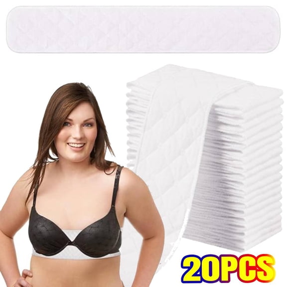 YangNengwen 20 Piece Bra Liners for Sweat 18 x 3 Inch 3 Layer Washable Rectangle Cotton Under Breasts Pads for Women Absorb Sweating