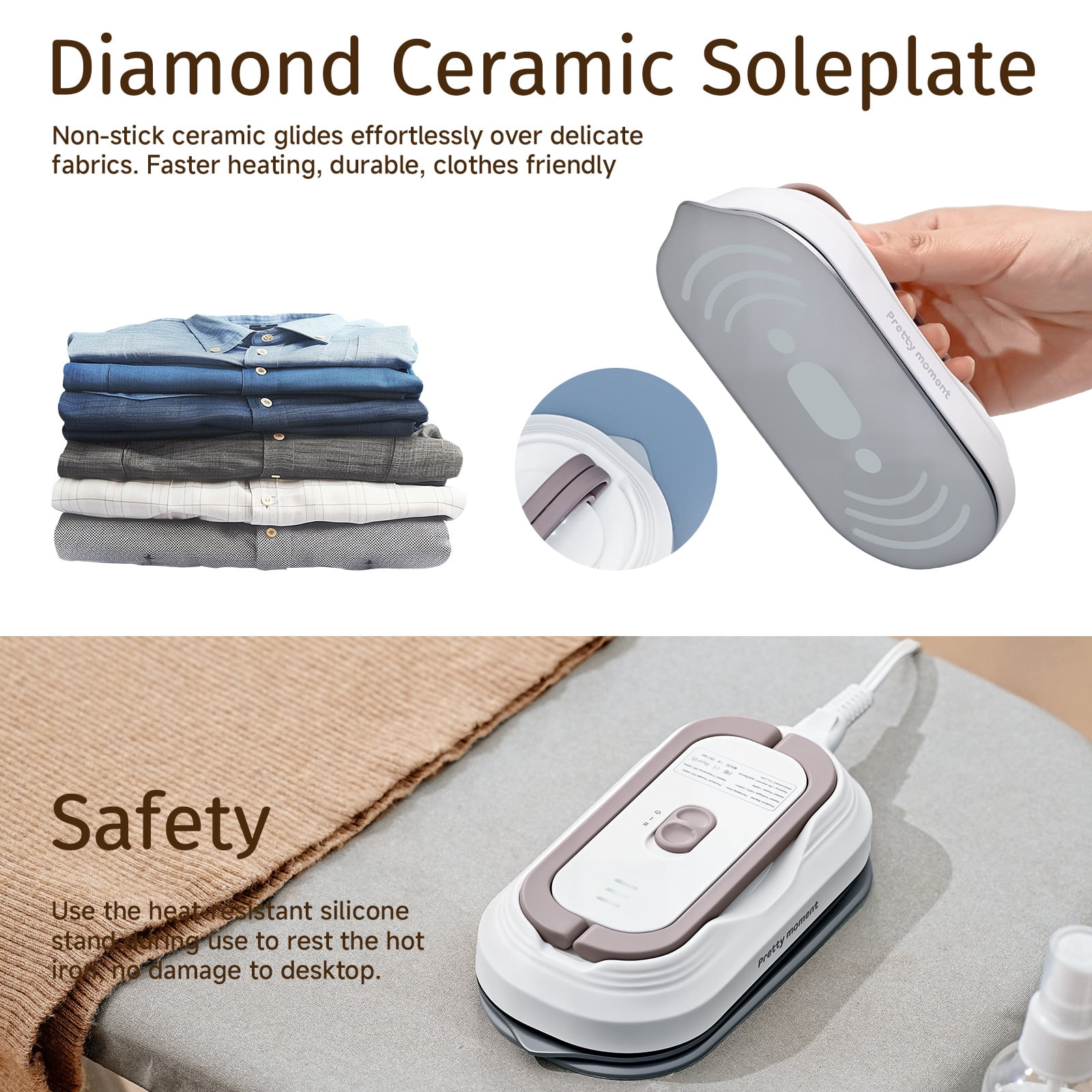 Travel Iron with Global Voltage, Mini Dry Iron for Clothes, 110-240V, Ceramic Non-Stick Soleplate, 0.8lbs Lightweight, 60s Heat Up