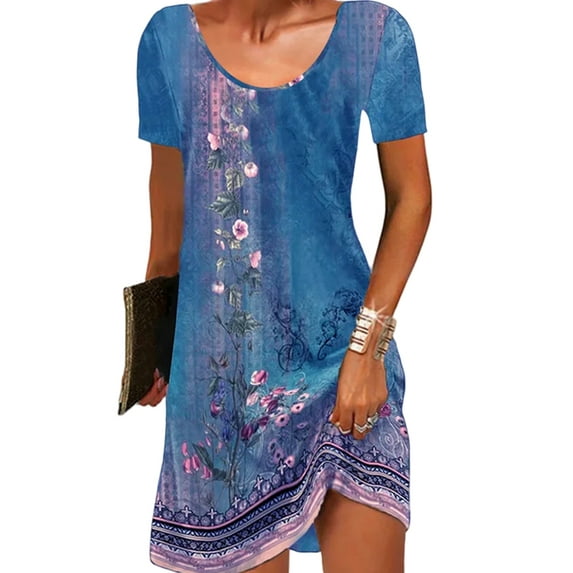 LilyLLL Womens Casual Short Sleeve Floral Pirnt Swing Mini Dress