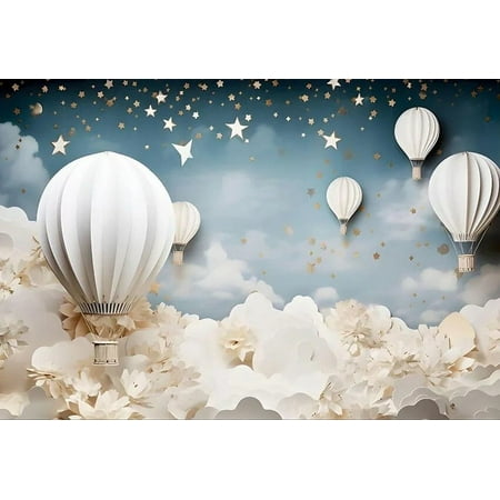 Image of Photography Background Glitter Stars Hot Air Balloon Kid Birthday Party Cake Smash Portrait Decor