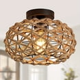 thumbnail image 6 of 1pc Boho Semi Flush Mount Ceiling Light, Coastal Woven Hemp Rope Cage Rattan Wicker Retro Rustic Light Fixture, For Bedroom Hallway Entryway Kitchen Nursery Closet, Semi Flush Mount, 6 of 10
