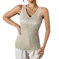 thumbnail image 3 of LWavelet Sequin V-Neck Sleeveless Tank Top Women Glitzy Party Night Out Trendy Tops Khaki S, 3 of 4