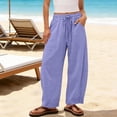 thumbnail image 2 of Hurxie Wide Leg Linen Pants for Women Drawstring Waist Lightweight Summer Pants with Pocket Baggy Cotton Linen Palazzo Pants Purple,XL, 2 of 7