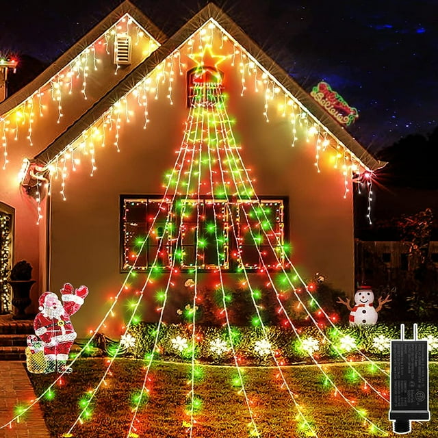 AMERTEER Outdoor Christmas Decorations 344 LED Star Lights Easy Installation & Waterproof Christmas Lights 8 Modes Christmas Tree Lights for Xmas Tree Home Wedding Thanksgiving Party Holi