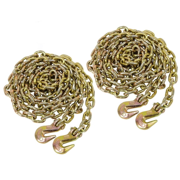 2 Pack 3/8" x 16' Grade 70 Transport Binder Chain - Made in USA with G70 Grab Hooks - Tow Transport Binder Chain - 6,600 Lbs WLL
