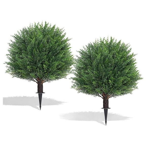 Artificial Plants Outdoor Set of 2, Artificial Cypress Topiary Fake Plants,Fake Evergreen Faux Plant for Indoor Outdoor Porch Garden- UV Resistant – Fade-Proof
