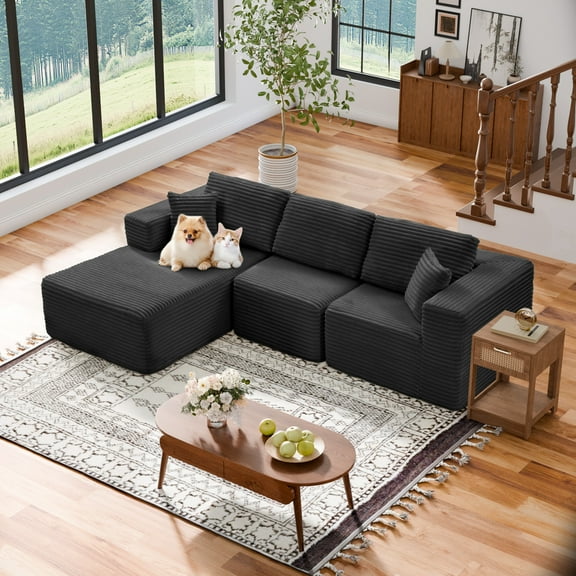 Lirago 104" L-Shaped Boneless Sectional Sofa, Pet Friendly Modular Sofa for Living Room, No Assembly Required, Gray