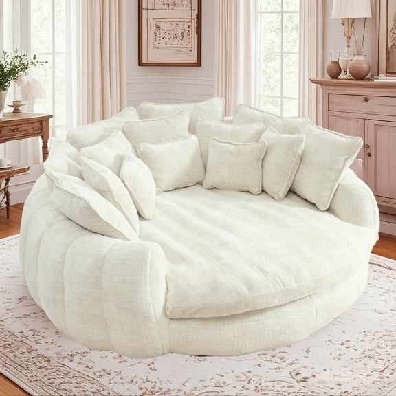 81'' Large Bean Bag Chair for Adults, Memory Foam Oversized Beanbag Chairs Couch with 14 Pillow, Comfy Giant Bean Bag Sofa Couch Bed, Chaise Lounge Chair Indoor Lazy Sofa for Living Room (Beige)