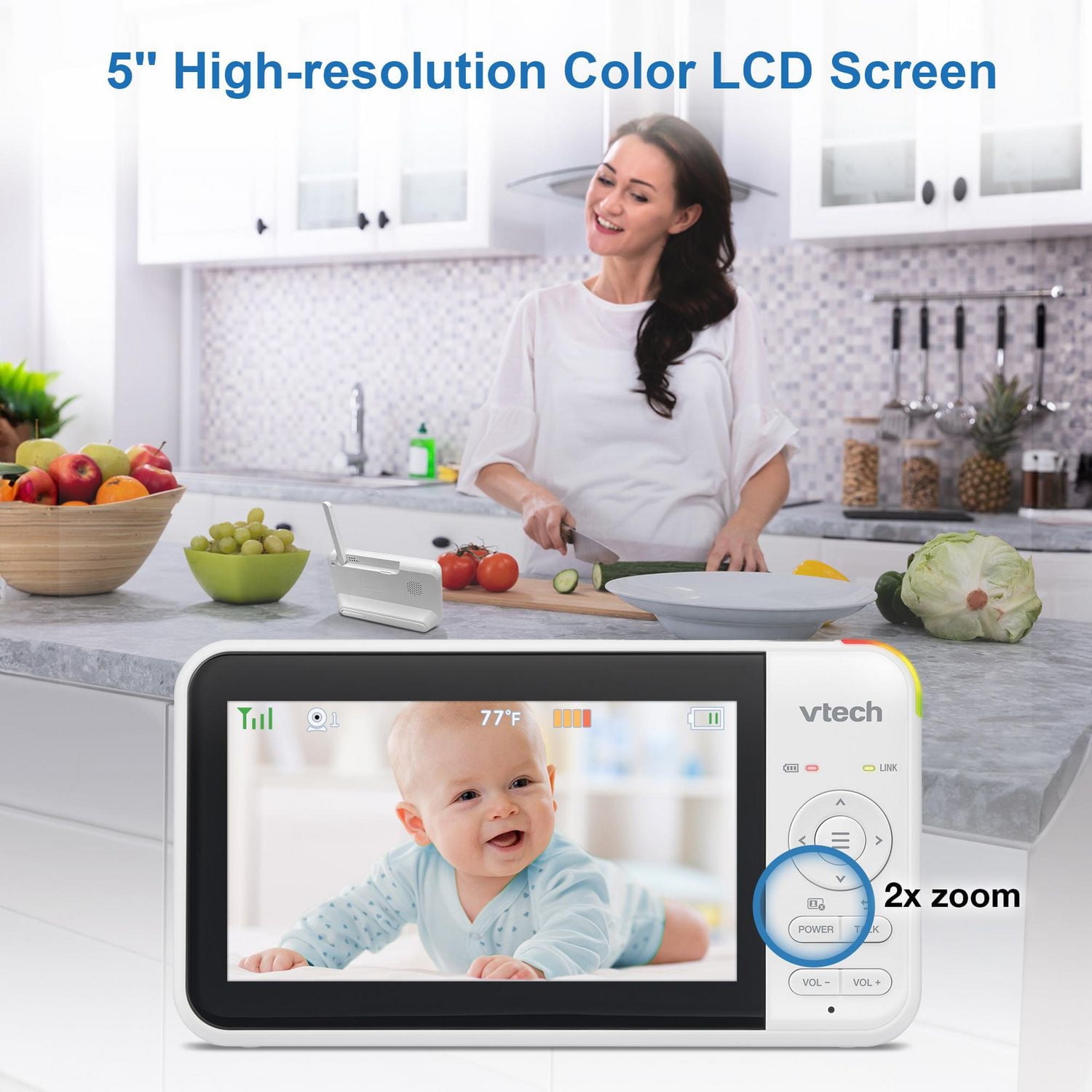 VTech VM5267 Monieur de bébé vidéo de 5 po avec panoramique et inclinaison, veilleuse - blanc