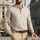 thumbnail image 4 of Blusa y camisa de manga larga con cuello vuelto para hombre, color liso, informal, con botones, cárdigan de media manga, top de solapa de manga larga, blusas de poliéster para hombre, 4 of 9