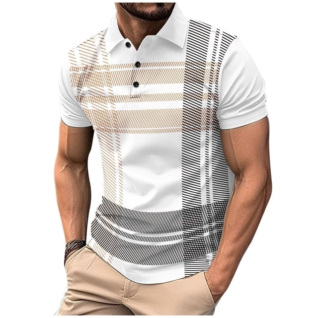 Chemises pour Hommes, Été Chemise à Manches Courtes Imprimée Rayée Col Rabattu