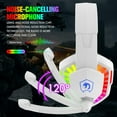 thumbnail image 2 of MANBASNAKE Wired Gaming Headset,Noise Cancelling Over Ear Headphones with Microphone for PS4 PC Xbox One PS5 Controller,Rainbow LED Backlit(White), 2 of 5