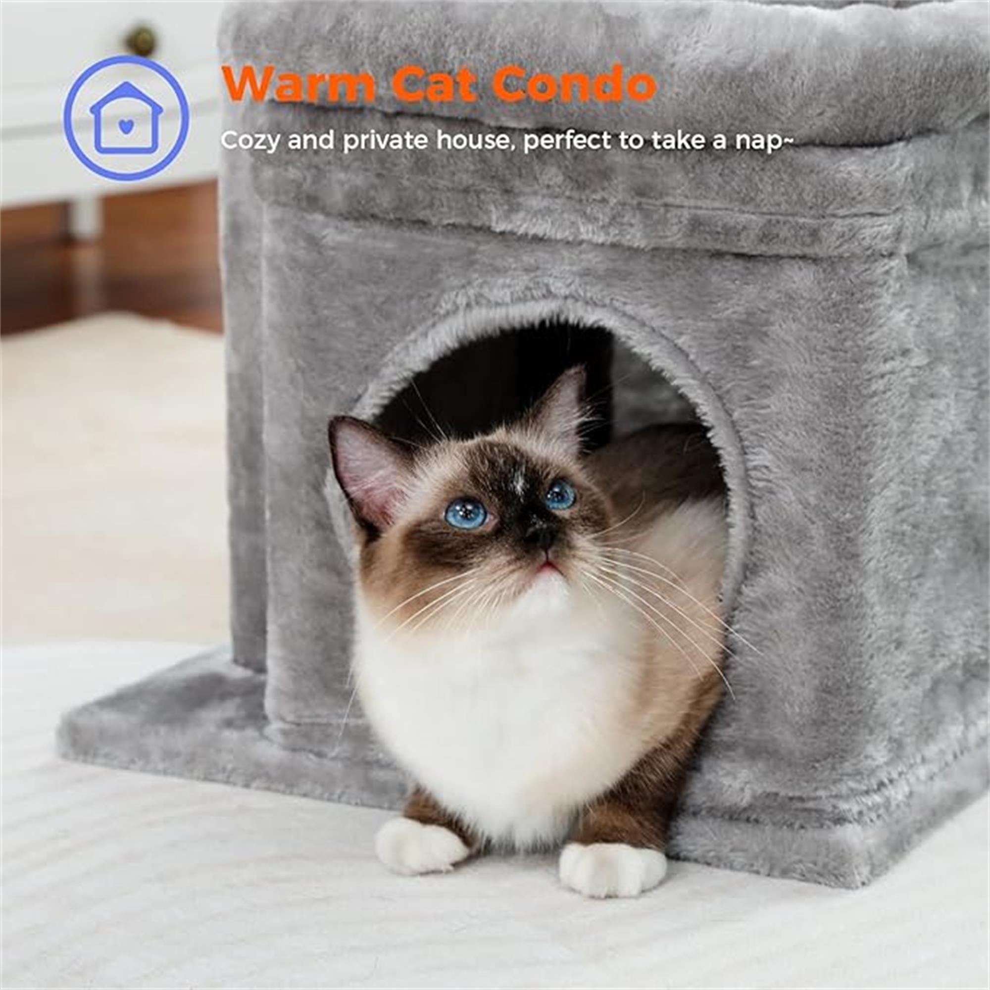 Kadyn 27" Cat Tree Tower for Indoor Cats with Private Cozy Cat Condo, Natural Sisal Scratching Posts and Plush Pom-pom for Small Cats, Gray
