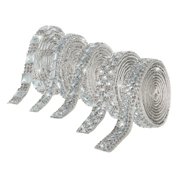 Uxcell 5 Roll 1 Yard 7mm 8mm 12mm Self Adhesive Crystal Rhinestone Ribbon 5 Style Bling Stickers White
