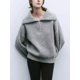 thumbnail image 1 of Suéteres de invierno para mujer, color gris liso, cuello alto, informales, holgados, con cremalleras gruesas, hermosos suéteres de gran tamaño para mujer, 1 of 5