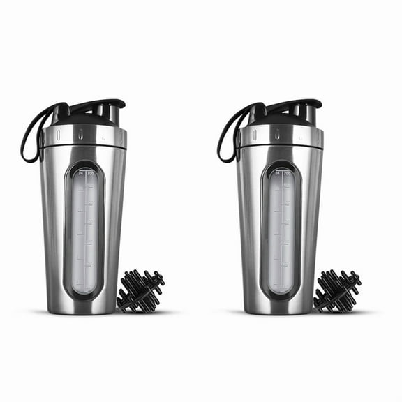 2X Shaker Bottles for Protein Mixes Stainless Steel Protein Shaker Not Stays Cold/Hot,Visible Window Metal Shaker Cups-A