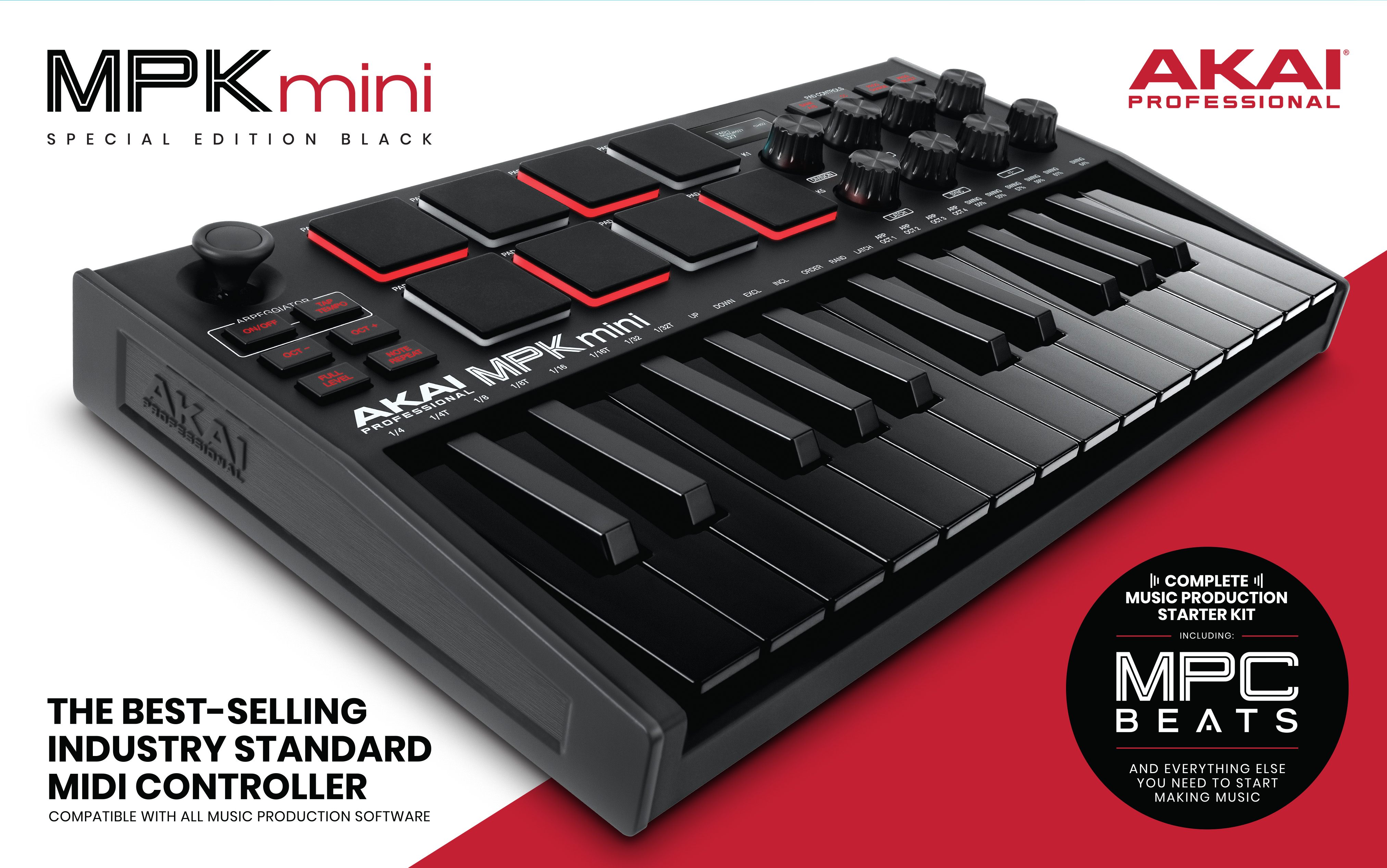 AKAI Pro MPK Mini MK3 | 25 Key USB MIDI Keyboard, 8 Backlit