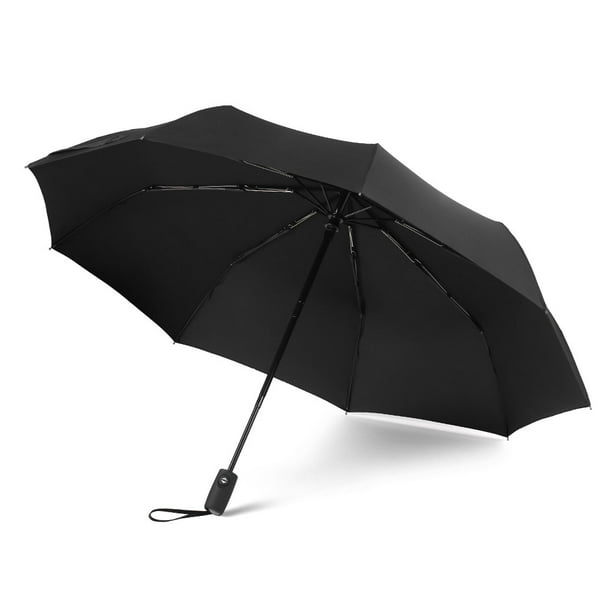 Paraguas - Sombrilla plegable de viaje, abierta y cerrada, negra, de 39 pulgadas Sombrilla parasol impermeable de 9 costillas, resistente a los vientos, resistente a los rayos UV, con revest Esonmus Paraguas