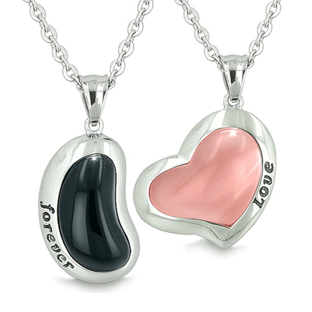 Yin Yang Love Forever Lucky Bean Heart Eternity Amulets Simulated Onyx Pink  Simulated Cats Eye Necklaces 