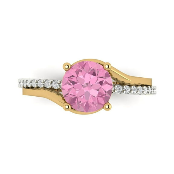 1.71 ct Round Cut Simulated Pink Diamond Solitaire with Simulated Diamond Accents 18K White/Yellow Gold Womens Engagement Ring