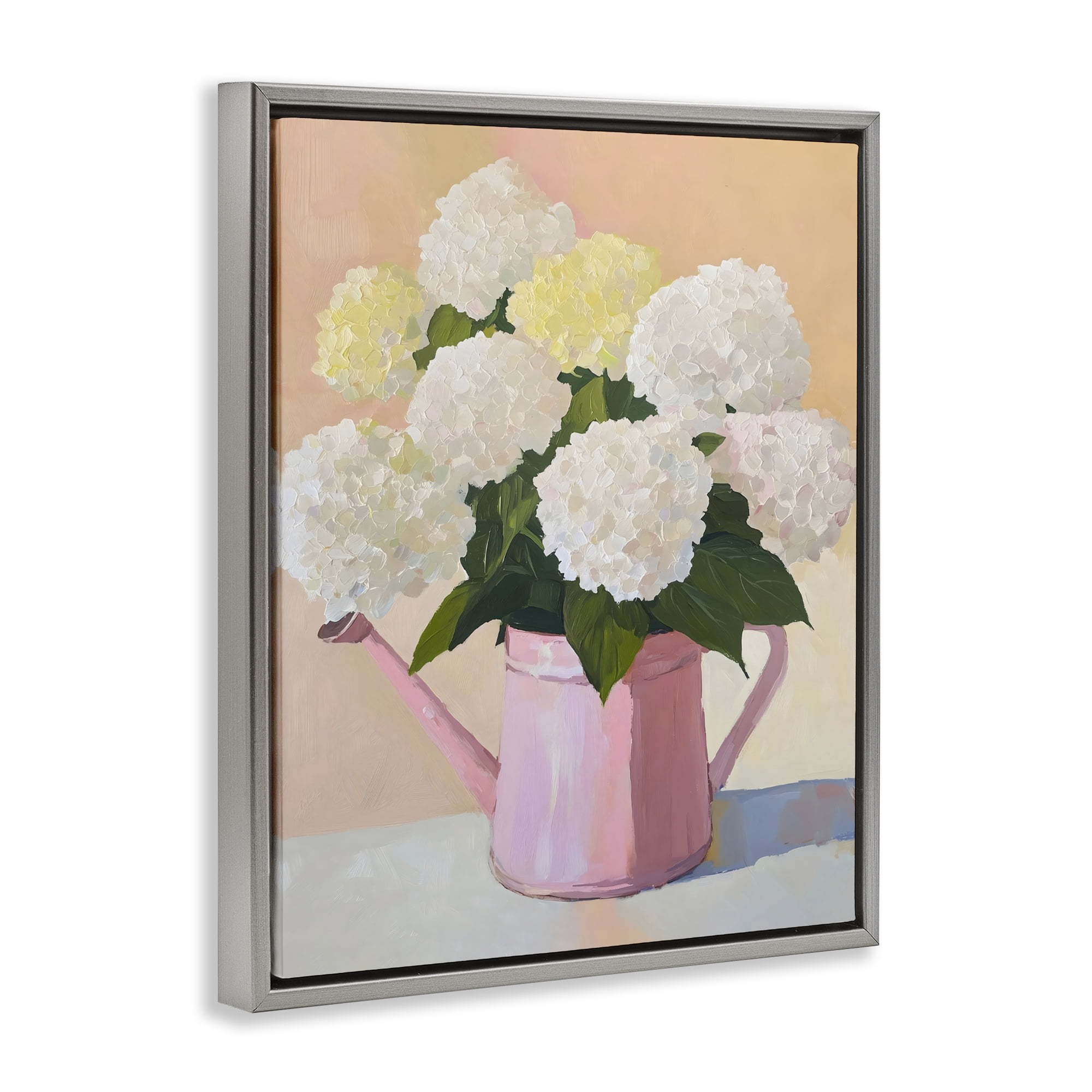 Stupell Industries Hydrangeas in Watering Can Gray Framed Floater Canvas Wall Art, design by The Prints Vibe