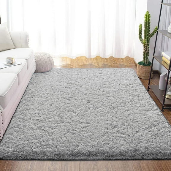 Dwelke Fluffy Shag Area Rugs Soft Fuzzy Shaggy Rugs for Girls Bedroom Kids Room Carpet Furry Throw Dorm Rug , 4'x6',Gray