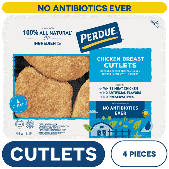 Perdue, No Antibiotics Ever, Refrigerated Breaded Chicken Breast Cutlet Patties, 12 oz. Tray