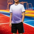 thumbnail image 2 of Odeerbi Niños Niñas Rápido Seco Juego de Entrenamiento de Fútbol Gradiente Geométrico Cuello En V Camiseta Shorts Conjunto Atlético Para 5-17 Años, 2 of 7