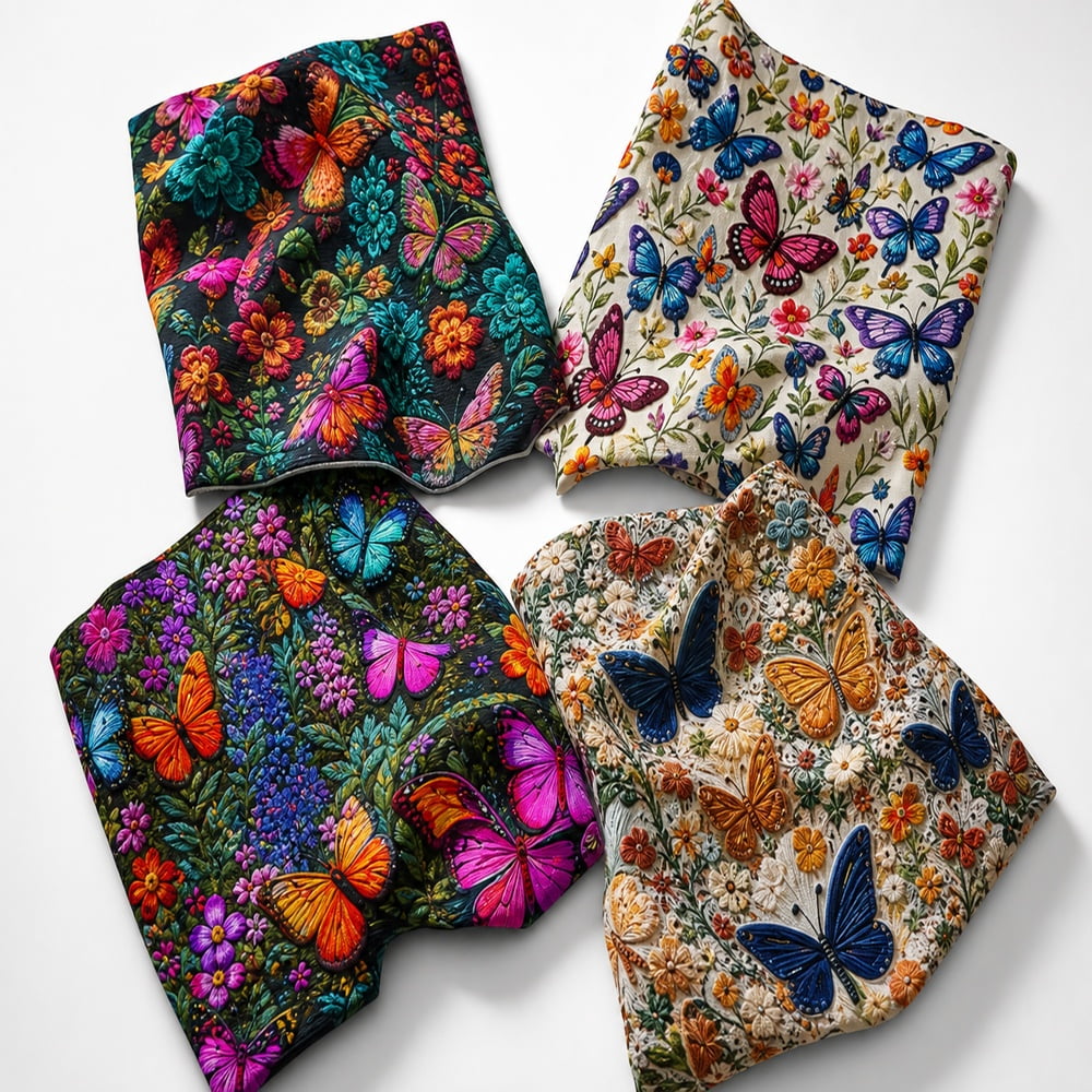 4 Pcs Butterfly Printed Fabric Squares Colorful Sewing Fabric Bundle for DIY Crafts Pre Cut Fabric Material for Summer Sewing Projects Quilting Purses Hats Clothing