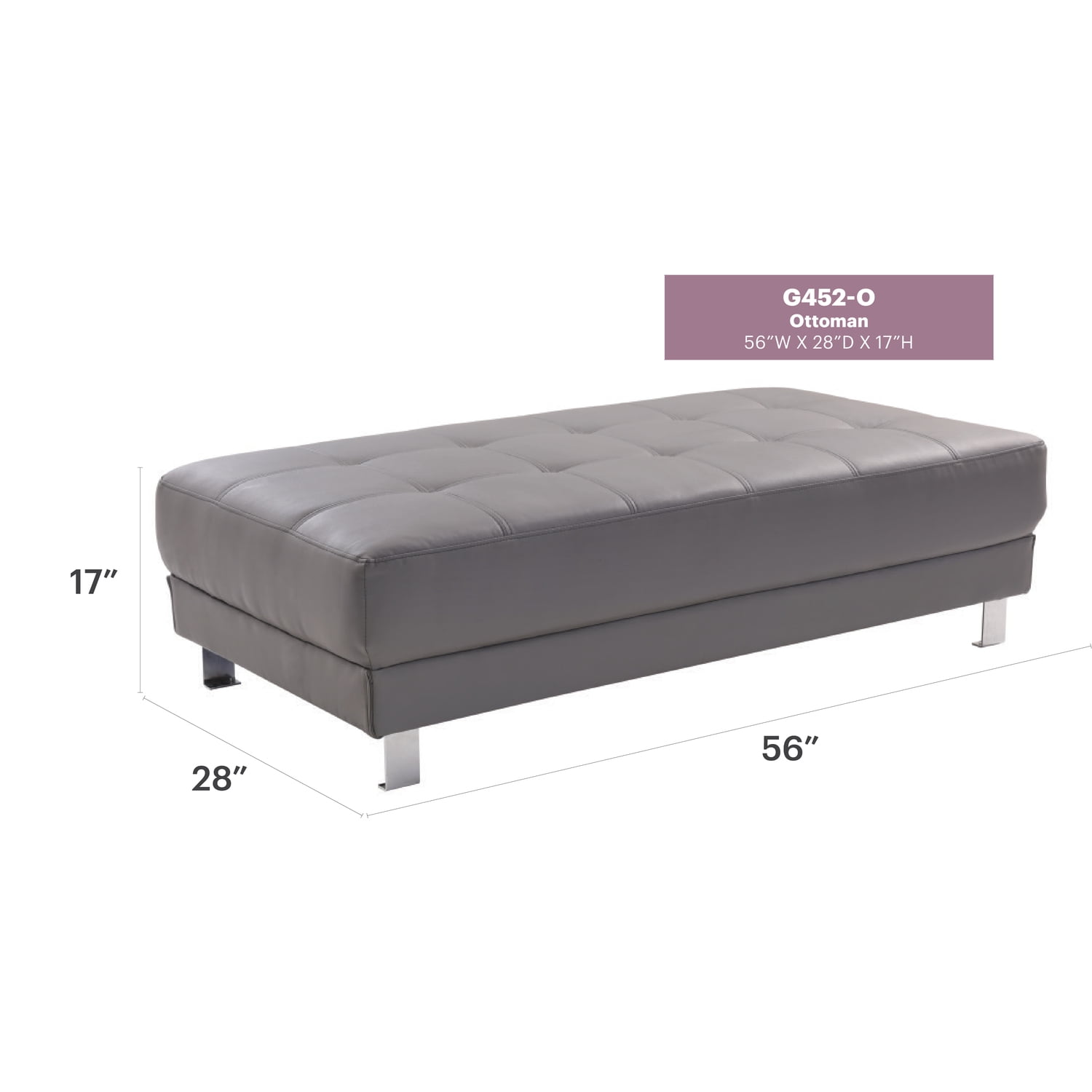 Glory Furniture Riveredge Faux Leather Milan Ottoman in Gray