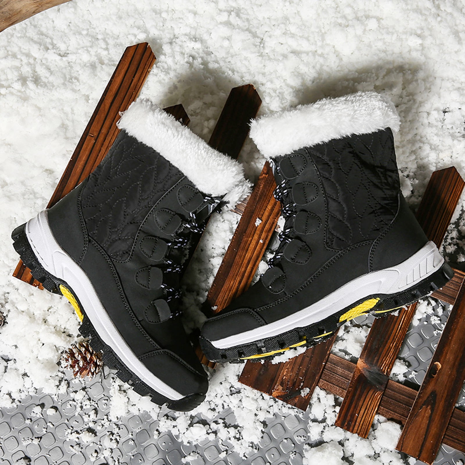 Womens Winter Snow Boots Waterproof Shoes Walking Comfortable Hiking Tennis Booties Furry Mid Calf Warm Lightweight