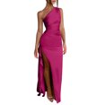thumbnail image 2 of BRGZLK Women's One Shoulder Dresses High Split Bodycon Ruched Satin Prom Dress Asymmetric Hem Cocktail Wedding Party Maxi Dress Date Night Outfits Hot Pink M, 2 of 6