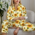 thumbnail image 5 of KLL European-style Pattern Sunflower Print Women's Long Sleeve Pajamas with Pants Sleepwear Loungewear 2 Set-Medium, 5 of 7