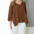 thumbnail image 7 of Yuanlook Womens Oversized T-shirts V Neck Tee Shirts 3/4 Sleeve Loose Fit T Shirt Business Casual Tops - Coffee - M, 7 of 7