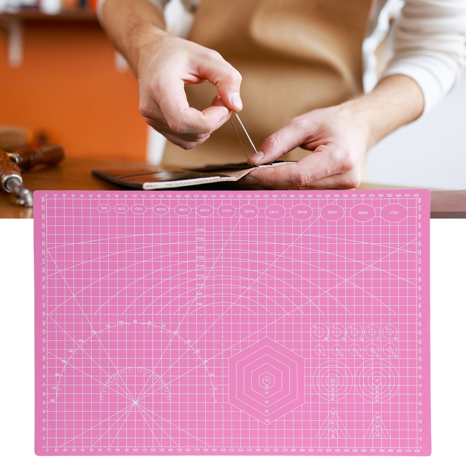 Uxcell 3.1 x 3.1 Cutting Mats Rotary Fabric Mat Self Recover Double Sided  Mini, Pink 2 Pack 