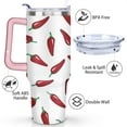 thumbnail image 3 of 40oz Cute Red Chili Stainless Steel Flip Straw Tumbler Spill Proof Travel Cup Double Wall Vacuum Insulated Coffee Mug with Top Handle, 3 of 6