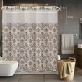 thumbnail image 3 of Traditional Ethic Texture No Hook Shower Curtain with Snap in Liner Abstract Flowers Vintage Yellow Background Waterproof Bathroom Shower Curtain with See Through Top Window for Bathtub 72" x 78", 3 of 9