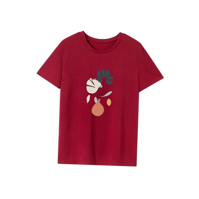 Camiseta para mujer con cuello redondo, camisetas de verano para mujer, para vacaciones, trabajo, deportes S