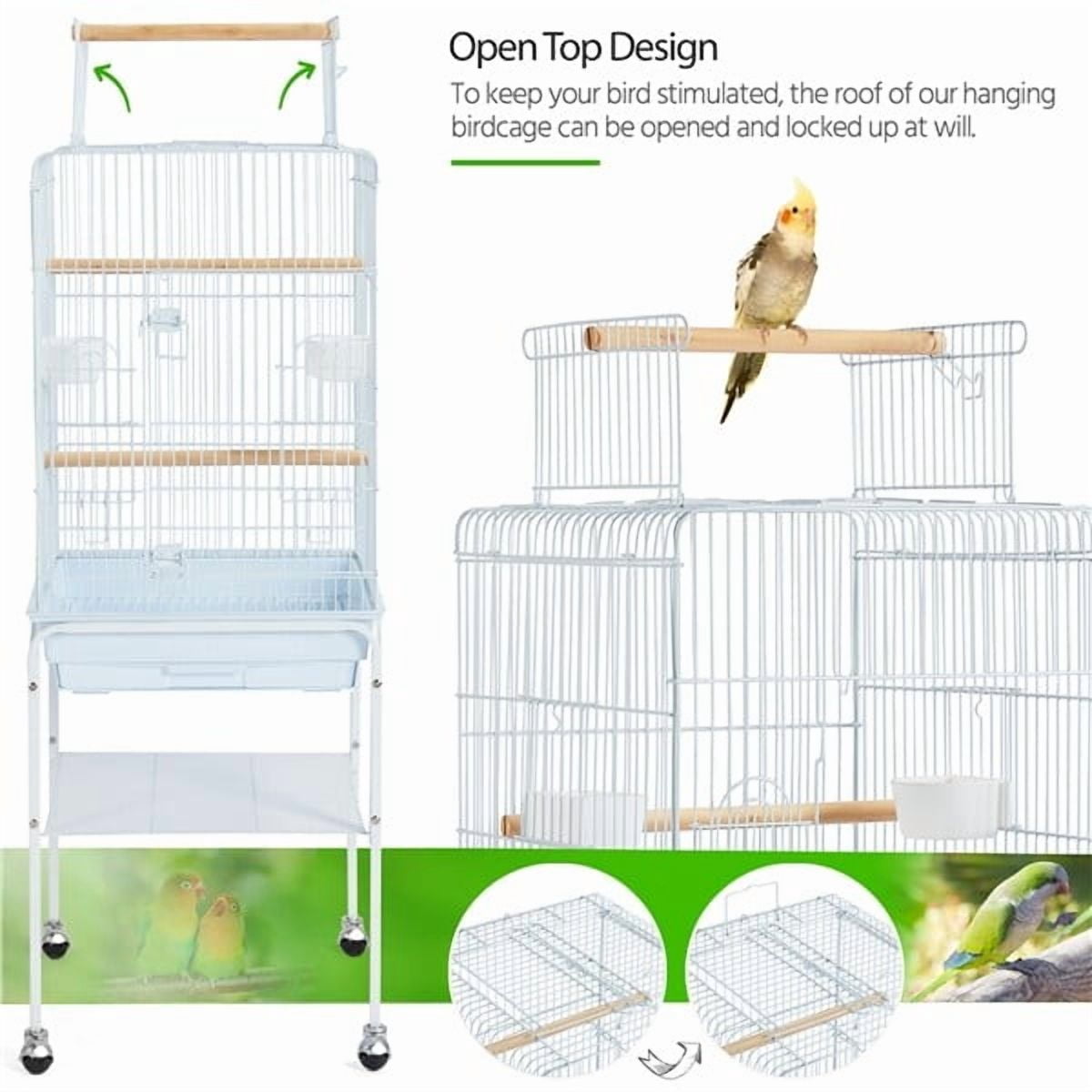 LINJH 47-inch Play Open Top Bird Cage for Cockatiel Conure w/ Detachable Rolling Stand