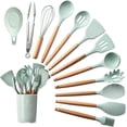 thumbnail image 1 of Juego de Utensilios de Cocina: 13 piezas de Uensilios de Cocina de Silicona - Juego de Espátula Antiadherente con Mango de Madera (Verde), 1 of 4