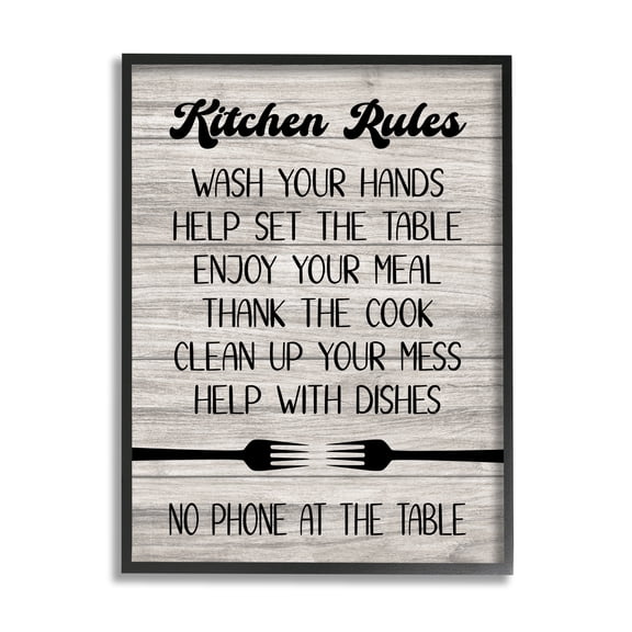 Stupell Industries Rustic Kitchen Rules Food & Beverage Painting Black Framed Art Print Wall Art, 11 x 14