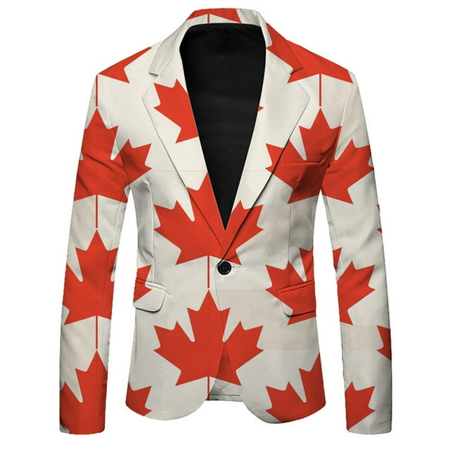 WILLBEST Men's Casual Suit Jacket with Canadian Maple Lightweight Comfortable Stylish for Spring Summer Fall Daily Wear M h-Red