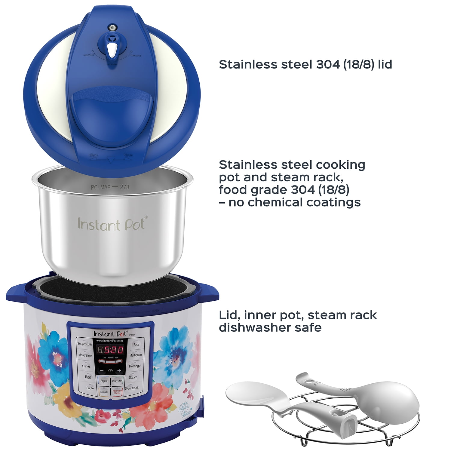  The Pioneer Woman Instant Pot 6qt 6 Quart Programmable Pressure  Cooker Slow Electric Multi Use Rice Saute Cooking Steamer Warmer Blooming  Bouquet: Home & Kitchen