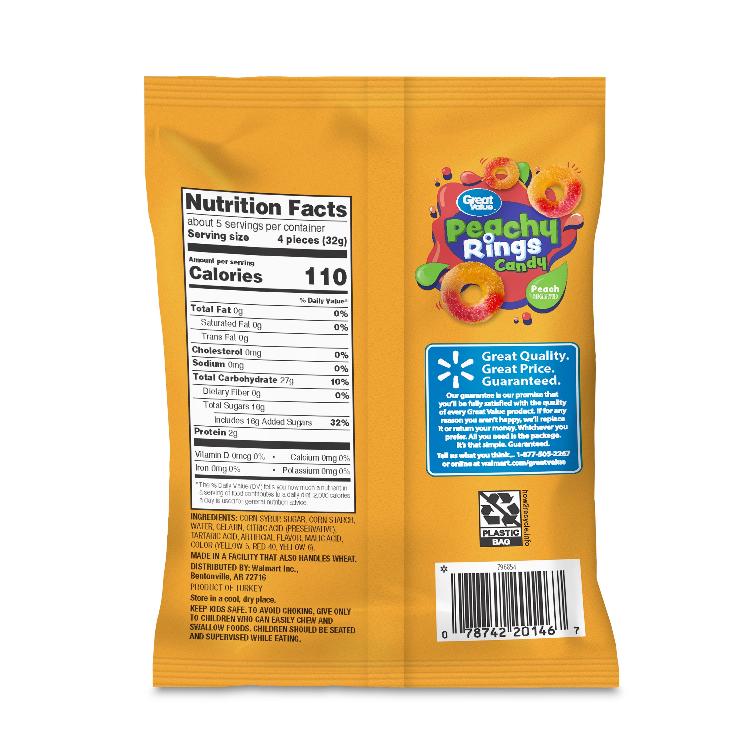 Great Value Peach Rings Chewy Candy, 6 oz
