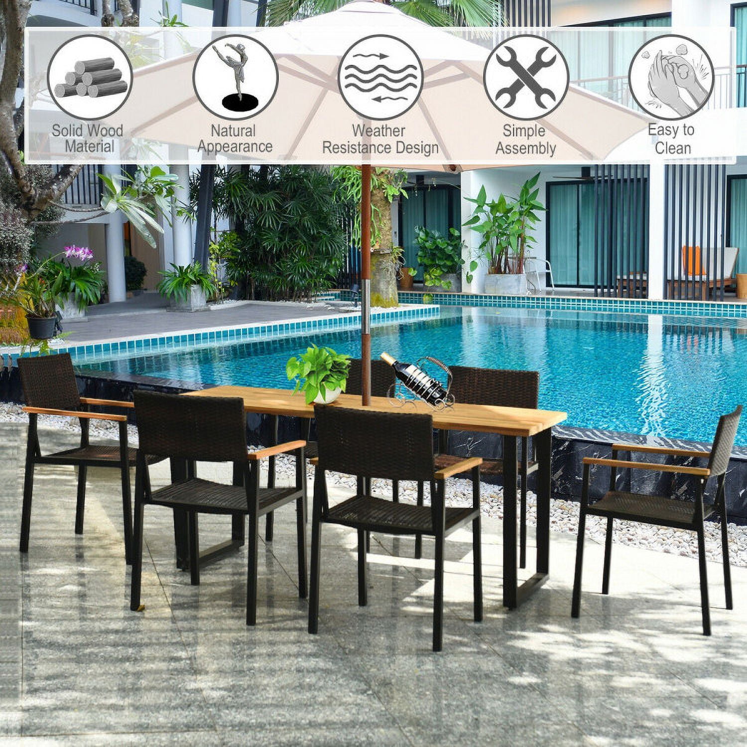 Aimee Lii 7 Pieces Outdoor Dining Set with Large Acacia Wood Table Top, Outdoor Patio Furniture Aimee Lii 7 Pieces Outdoor Dining Set with Large Acacia Wood Table Top, Outdoor Patio Furniture