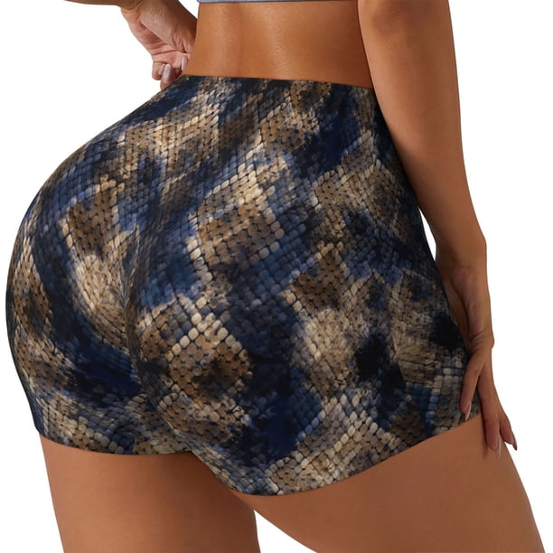 Fotbe Watercolor Snake Skin Shorts Sin Costuras – Shorts Deportivos de Cintura Alta para Mujer, Elásticos para Gimnasio, Yoga, Running o Ciclismo-Large