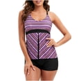 thumbnail image 1 of Meichang Womens Wavy Striped Tankinis Swimsuits with Boyshorts Patchwork Bathing Suits Two Piece Tummy Control Split Swimwear Plus Size Criss Cross Back Removable Straps Swimsuits, 1 of 6
