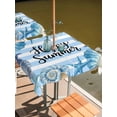 thumbnail image 2 of Outdoor Tablecloth with Umbrella Hole for Patio/Picnic/Party/Camping, Coastal Seashell Waterproof Table Cloth Square Cover Washable, Summer Ocean Starfish Conch Blue Stripes (60"x 60"), 2 of 8