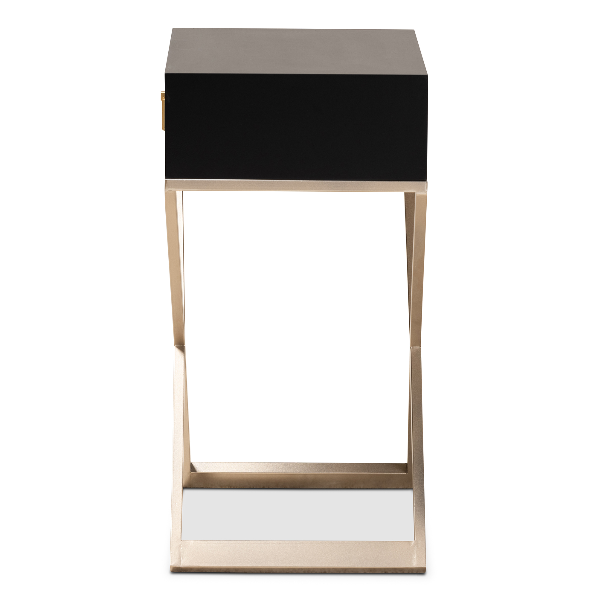 Baxton Studio Patricia Modern and Contemporary Black Finished Wood and Powder Coated Brass Effect Metal 1-Drawer End Table